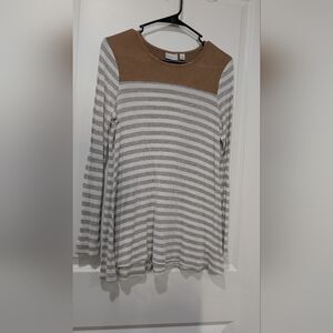 Kim Rogers Tan and Gray Striped Top